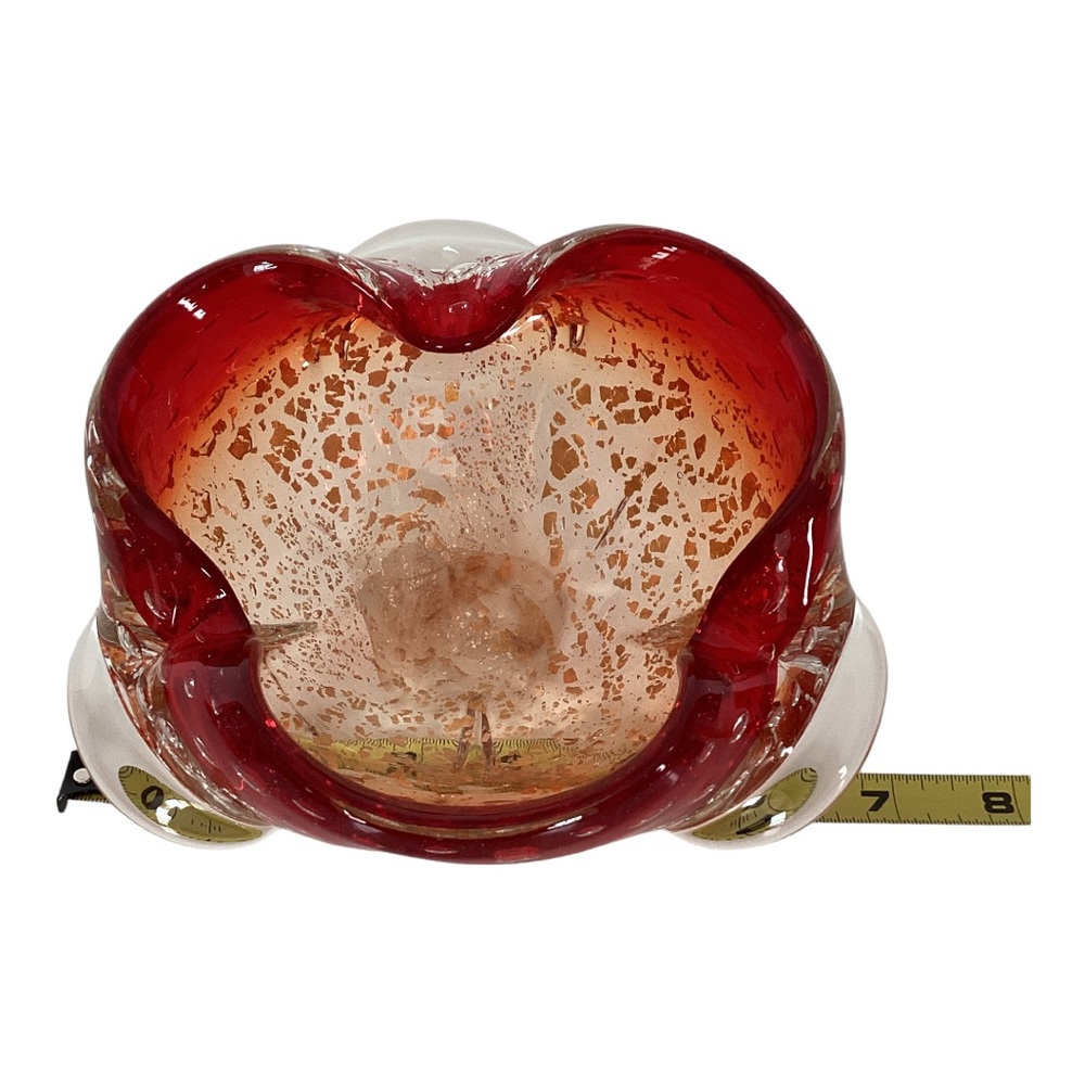 Murano Venetian Art Glass Bowl Hand Blown Red And Gold Flecks Italy MCM Vintage - Picture 16 of 16